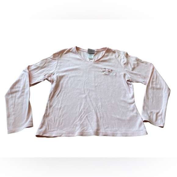 Disney Resort wear women’s v neck light pink long sleeve pullover with logo LG - Picture 1 of 7